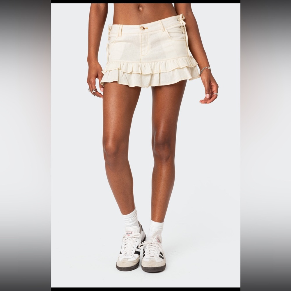Dev Ruffle Linen Mini Skirt
